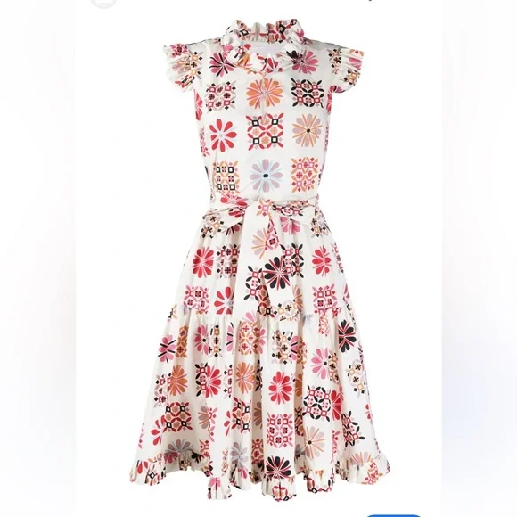 La doubleJ Dress Short & Sassy Vetrata floral Flared Ruffle Sleeve Dress M - Picture 3 of 9